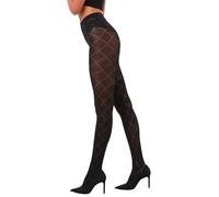 Silky Collants opaques à motifs losanges - Collants noirs classiques 70 deniers avec motif pour femmes - 70 deniers 3D, Noir , L