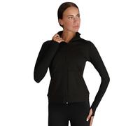 Silky Dance Veste de course à pied zippée pour femmes et filles, veste de sport à manches longues, haut de course à pied, uniforme de danse, veste noire avec trous pour les pouces et poches, Noir , M