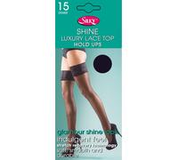 Silky Shine Bas pour femmes avec finition en dentelle LW256 (Medium) (Bleu marine)