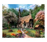 SilkyShy Peinture Diamant 5d Complet Grand Format, Bungalow Jardin DIY diamant painting Cristal Strass Point de Croix Arts Salon Chambre Décoration mural Cadeau 50x70cm/20x28inch Round drill