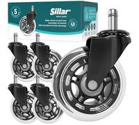 Sillar 5 Roulettes de remplacement pour chaise de bureau, roulettes en caoutchouc pour sols en bois dur et moquette, roulettes de bureau robustes, 11x22mm (non compatible avec IKEA)