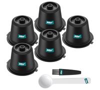 Sillar Capsules Réutilisables pour Nespresso Lot de 5 en Plastique | 5 capsules rechargeables avec filtre en inox pour café moulu avec cuillère doseuse et brosse de nettoyage