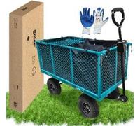 Sillar Chariot de jardin pliable 350 kg - Bollerwagen pliable Grille métallique avec 10″ pneus gonflables & bâche, chariot de transport pliable pour le jardinage