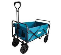 Sillar Chariot de Jardin Pliable, Compact avec poignée, 4 Roues en PVC, capacité de Charge jusqu'à 80 kg, extérieur, Jardin, 100 L, 2 Poches à Boissons supplémentaires à l'avant, Bleu