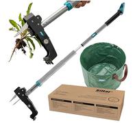 Sillar Désherbeur Manuel Télescopique 99,5-117 cm + Sac de Jardin 50L, Arrache Mauvaise Herbe avec Griffes en Acier & Éjecteur, Arrache Pissenlit pour Pelouse, Jardin et Massifs