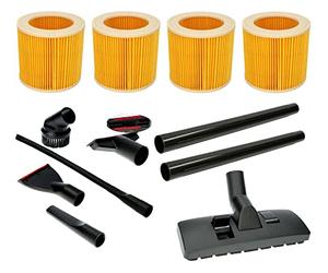 Sillar Kit de Pièces Détachées remplacement pour Aspirateur Kärcher WD 3, Set D'aspirateur, 5 x Set de Buses et de brosses, 1 x Suceur Ø 35 mm, 4 x Cartouches filtrantes, 2 x Prolongateur de Tube