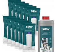Sillar kit d'entretien pour machines à café : 12x filtres à eau + 1x détartrant universel 1L | Remplacement pour machines à café Delonghi