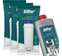Sillar kit d'entretien pour machines à café : 3x filtres à eau + 1x détartrant universel 1L | Remplacement pour machines à café Delonghi