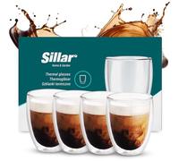 Sillar Lot de 4 verres à café à double paroi de 350 ml transparents résistants à la chaleur