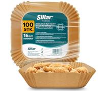 Sillar Papier Cuisson Air Fryer Carré 16 cm 100 pièces Paper Sulfurisé pour Friteuse a Air, Parchemin Moule Accessoires compatible avec Airfryer