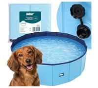 Sillar Piscine Pliable pour Chiens et Chats en PVC Résistant aux Griffures, Planschbecken Portable avec Fond Antidérapant et Robinet de Vidange, pour Jardin ou Balcon, Bleu, 100x30 cm