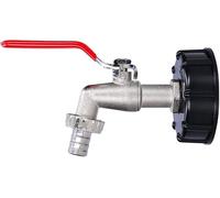 Sillar Robinet pour cuve IBC S60x6 en laiton, filetage 1/2, sortie 3/4 | Bouchon noir, joint torique et embout cannelé amovible de 15,2 mm pour réservoirs d’eau, fûts et tuyaux d’arrosage.