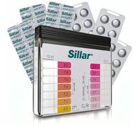 Sillar Testeur Piscine pH et Chlore - Trousse Analyse Eau avec 60 Pastilles Test Phenol Red et DPD1 - Compartiments Séparés pour Contrôle de la Qualité de l'Eau - Piscine et Spa