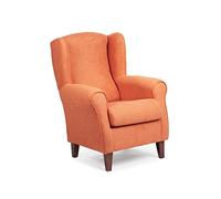 Sillonea - Fauteuil à oreilles Roma, petit fauteuil de lecture individuel, idéal pour regarder la télévision/lire. Dimensions : 100 x 74 x 77 cm. Revêtement en tissu anti-taches (orange, noyer)