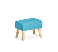 Sillonea - Pouf nordique moderne avec pieds en bois de couleur naturelle. Repose-pieds de style nordique pour accompagner votre fauteuil. 48x33x36 cm en tissu anti-taches en turquoise