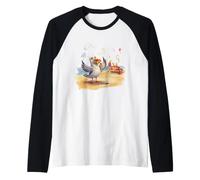 Silly Crab and Lucky Pizza Seagull - Aquarelle Mignonne Plage Manche Raglan