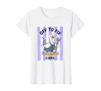 Silly Goose Stripes, mécanicien de Voitures en Route pour réparer T-Shirt Graphique avec Valeur, Femme, Blanc, L