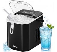 Silonn Machine à glaçons avec poignée de transport et panier à glace, mini machine à glaçons avec auto-nettoyage, 9 glaçons en 6 min, 12 kg/24 heures, 2 tailles de glaçons, portable pour cuisine