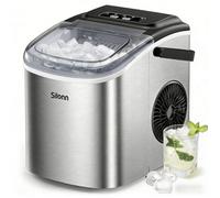 Silonn Machine à Glaçons Comptoir/9 Cubes en 6 Min, 11,8 kg/Jour/Autonettoyante + Panier + Pelle/2 Tailles de Glaçons Balle