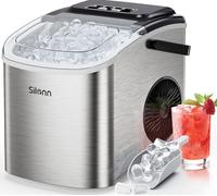 Silonn Machine à Glaçons Petite Machine à Glaçons avec Poignée de Transport, 9 Glaçons en Seulement 6 Min., 12 kg de Glace en 24 Heures.Autonettoyante Compacte avec 2 Tailles de Glaces, Idéal pour