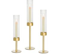Silpio Hurricane Candle Holders Set - Gift Ready Gold Decor for Christmas | Removable glass hurricane enables easy cleaning, while a weighted base keeps the piece stable on windy days and celebrations.