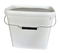 Silplast 1 seau rectangulaire de 10 litres avec couvercle blanc, 1 seau à lait/stockage empilable avec poignée en métal, seau à miel, seau en plastique, distributeur alimentaire, seau vide