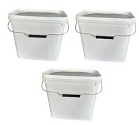 Silplast 3 seaux de 10 litres avec couvercle blanc rectangulaires 3 pièces seau à lait/stockage empilable avec poignée métallique seau à miel seau en plastique avec agrément alimentaire récipients