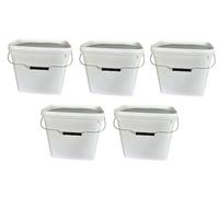 Silplast 5 seaux de 10 litres avec couvercle blanc rectangulaires, 5 pièces, seau à lait/stockage empilable avec poignée métallique, seau à miel, seau en plastique avec approbation alimentaire