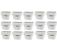 Silplast Lot de 15 seaux rectangulaires de 10 litres avec couvercle blanc - Empilables - Avec poignée en métal - Seau à miel - En plastique - Pour l'alimentation