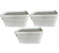 Silplast Lot de 3 seaux rectangulaires de 5 litres avec couvercle blanc - 3 seaux à lait/stockage empilables avec poignée en plastique - Seau à miel - Seau en plastique - Récipient alimentaire
