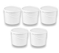 Silplast Lot de 5 seaux de 5 litres avec couvercle blanc - Lot de 5 seaux à lait/stockage empilables - Seau à miel - En plastique alimentaire - Pour farine - Seau à eau