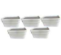 Silplast Lot de 5 seaux rectangulaires de 3 litres avec couvercle blanc - Lot de 5 seaux à lait/stockage empilables avec poignée en plastique - Seau à miel - Seau en plastique - Récipient alimentaire