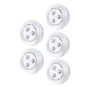 Silriku 5 Pack LED Sans Alimenté par Batterie Lampe de Presse Du de Nuit Stick-On Push Safe Lights pour Couloir Cuisine Chambre Salle de Bain Placards Armoires, argent