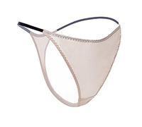 SilRiver Culotte String Femme en Satin de Soie - Coupe Seconde Peau pour Un Confort Longue Durée et Lingerie Douce (Blanc Lune, L)