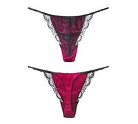 SilRiver Culotte String Sexy en Dentelle de Soie pour Femme avec Dos en T et Satin Doux - Lingerie Confortable et Élégante pour Peaux Sensibles (Rose/Violet, S/M)