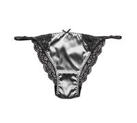 SilRiver Sous-vêtements sexy en satin de soie pour femme - Culotte de bikini - Tanga - Hipster, gris, S-M