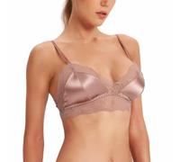 SilRiver Soutien-Gorge d'été en Satin Soyeux sans Fil avec Coussinets Amovibles pour Femme, Champagne, L