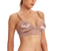 SilRiver Soutien-gorge d'été en satin soyeux sans fil avec coussinets amovibles pour femme - Jaune - Taille M