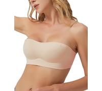 SilRiver Soutien-Gorge Push-up sans Bretelles, Bretelles Convertibles en Soie avec Coussinets pour Femmes de Petite Taille, Nude, Taille XS