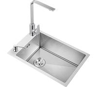 SilteD Éviers, évier de cuisine en acier inoxydable évier simple ensemble étroit et long petit appartement bar lavabo horizontal épais + robinet/argent/46 x 28 cm