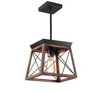 SilteD Luminaire suspendu industriel noir pour îlot de cuisine rustique en bois + métal 1 lumière E26 Plafonnier pour salle à manger, chambre, couloir, 19 pouces Present