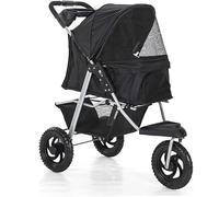 SilteD Poussette à 3 roues pour chats/chiens, poussette de transport pour chien, poussettes pour chiens avec grandes roues, landau pliable pour chien avec porte-gobelet chargeant 55 lb (couleur : noir