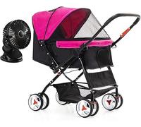 SilteD Poussette à 4 roues pour chat/chien avec ventilateur de poussette, poussettes pour chiens de taille moyenne et petite, poignée réversible, poussette pour animaux de compagnie, porte-chiot et