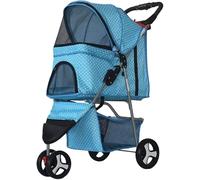 SilteD Poussettes à 3 roues pour chiens et chats de petite taille de taille moyenne, porte-chat, panier de rangement de grande capacité et porte-gobelet (couleur : bleu)