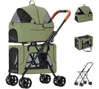 SilteD Respirant Double Couche Voyage Transporteur Pliable Pet Landau Poussette Cage Amovible Pet Chariot Chat Chien Poussettes Poussette pour 2 Chiens/Chats (Color : Green)