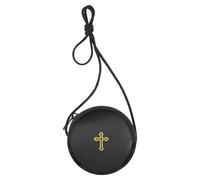 SilTriangle Étui en cuir pour communion avec sangle pour communion, prêtres, diacres, cadeaux (ronde), noir, Rond
