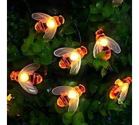 SILULCM [20 LED] Guirlande lumineuse solaire abeille, 5 m, 8 modes, étanche, pelouse, jardin, camping, vacances, fête, atmosphère, petites lumières colorées