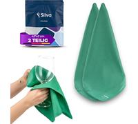 Silva Chiffon Microfibre Vert 42x42 cm - Lavette de Nettoyage Réutilisable pour Vitres, Miroirs, Cuisine et Voiture - Chiffon Anti-Poussière, Absorbant et sans Peluches - 2 Pièces