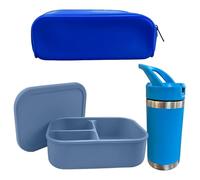 Silva lining designing Trousse à crayons en silicone (ensemble bleu - boîte à déjeuner + bouteille de 355 ml + trousse à crayons)