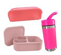 Silva lining designing Trousse à crayons en silicone (ensemble rose - boîte à déjeuner + bouteille de 355 ml + trousse à crayons)
